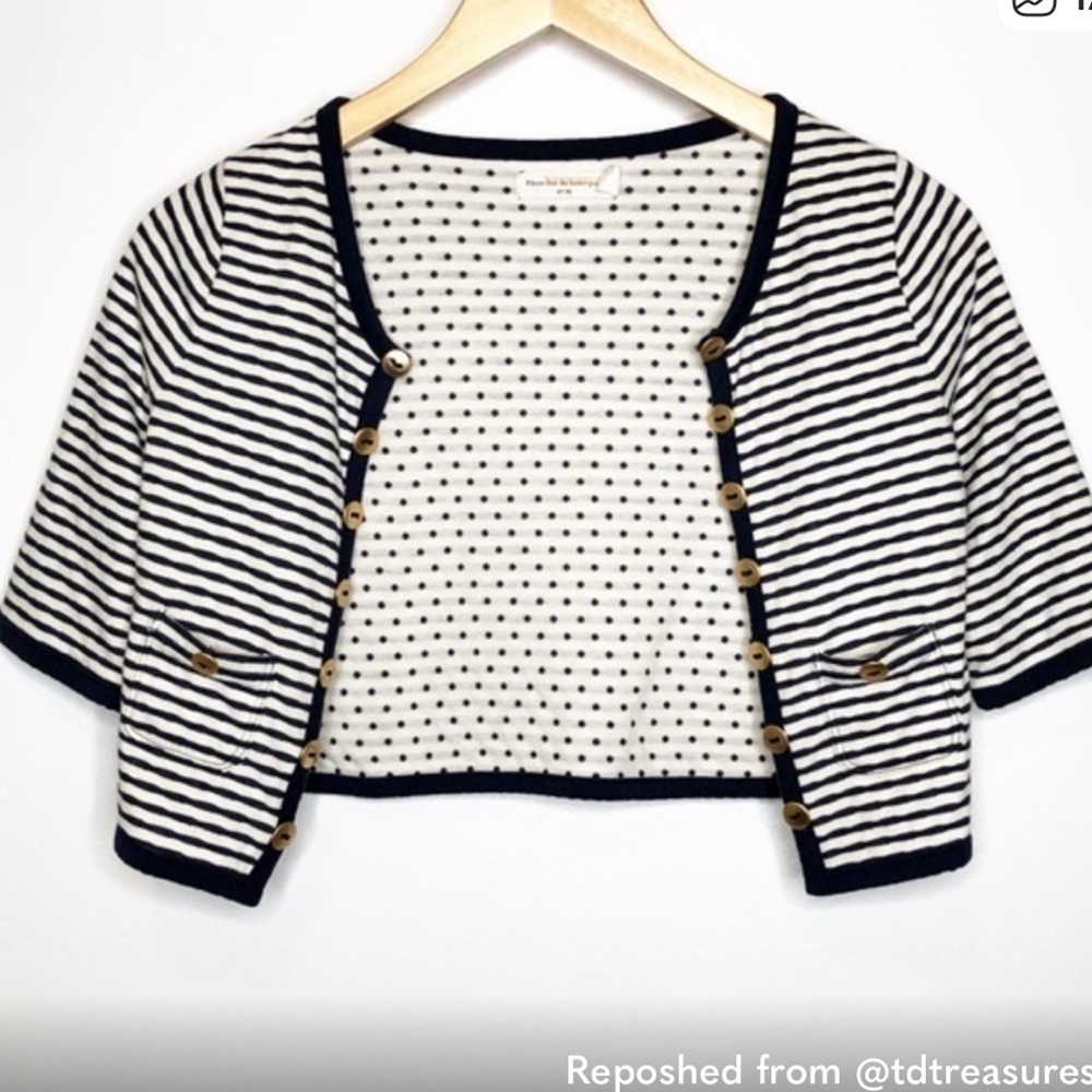 Pilcro and the Letterpress Cropped Cardigan Navy and White Stripe
